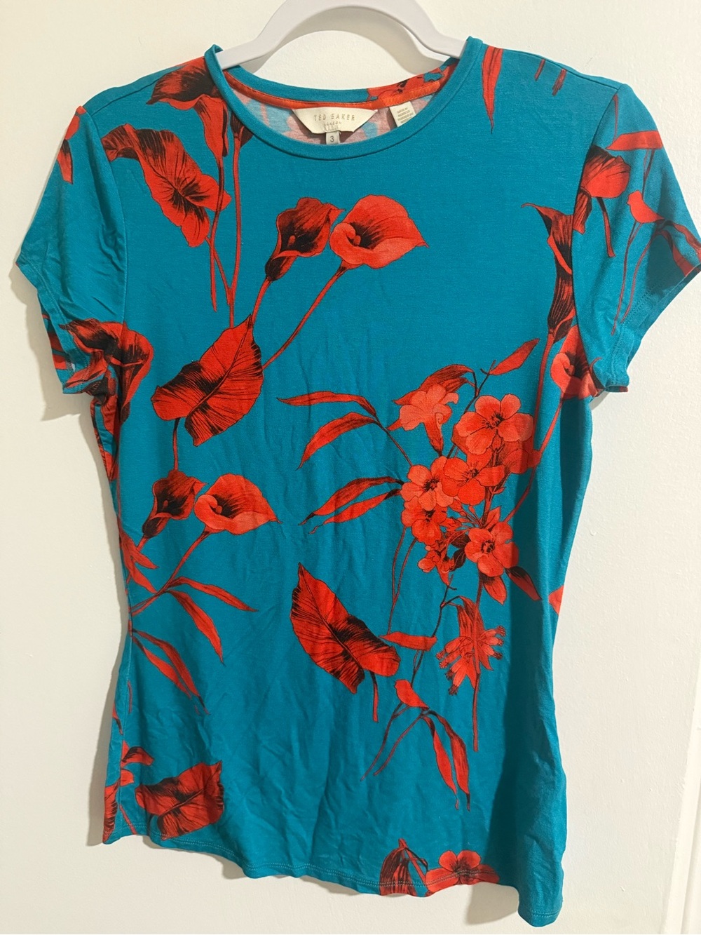Ted Baker Teal Tee with Red Floral Print